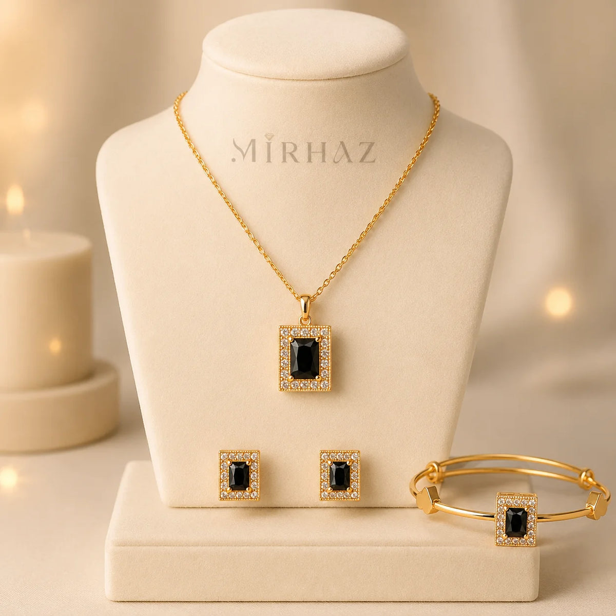 Ruby Black Square Locket Set