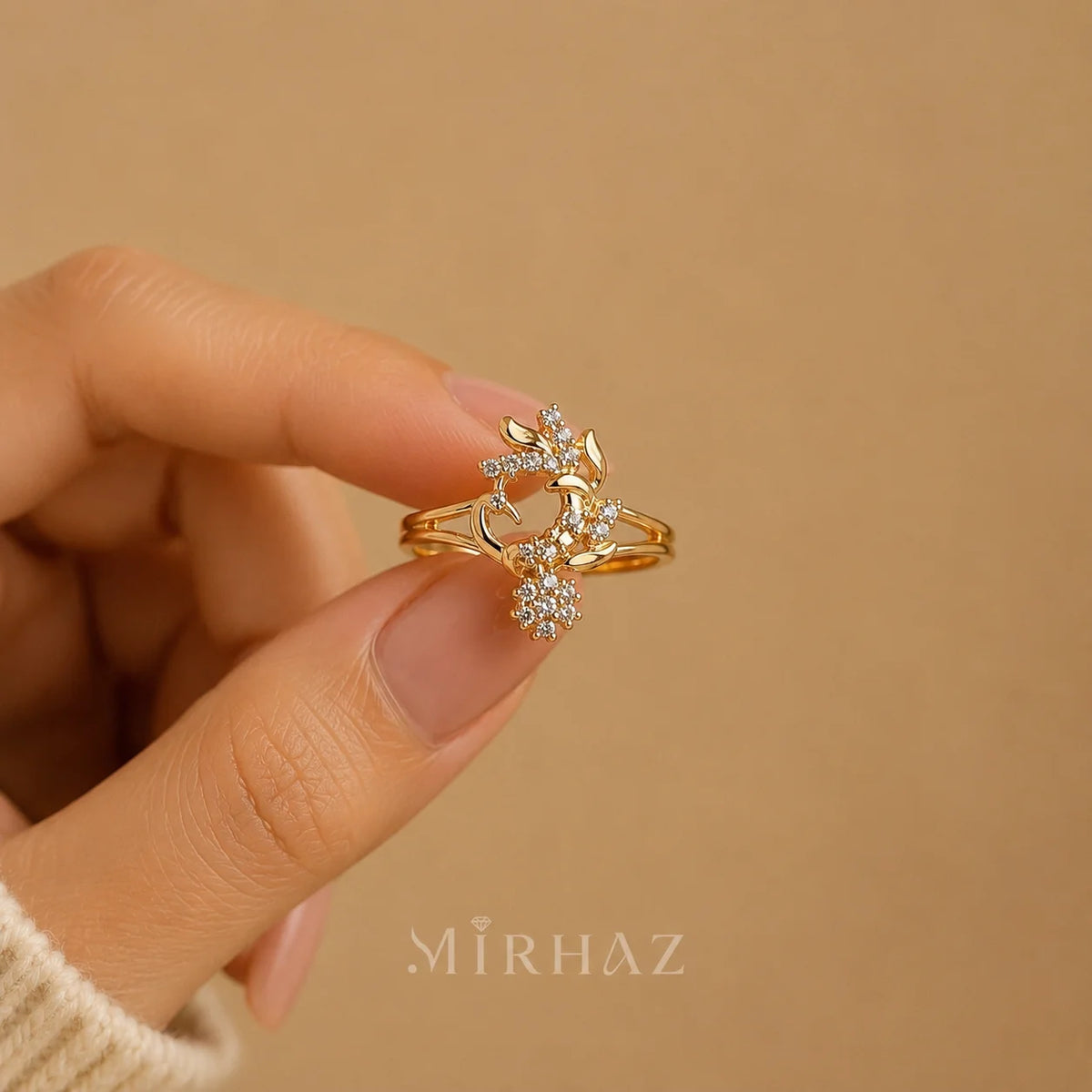 Floral Vine Crystal Ring