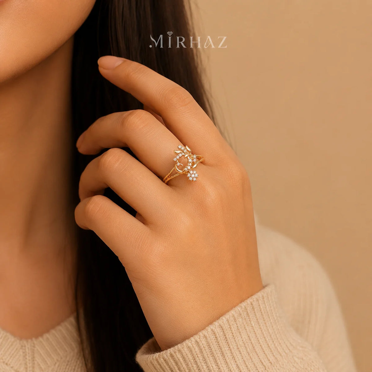 Floral Vine Crystal Ring