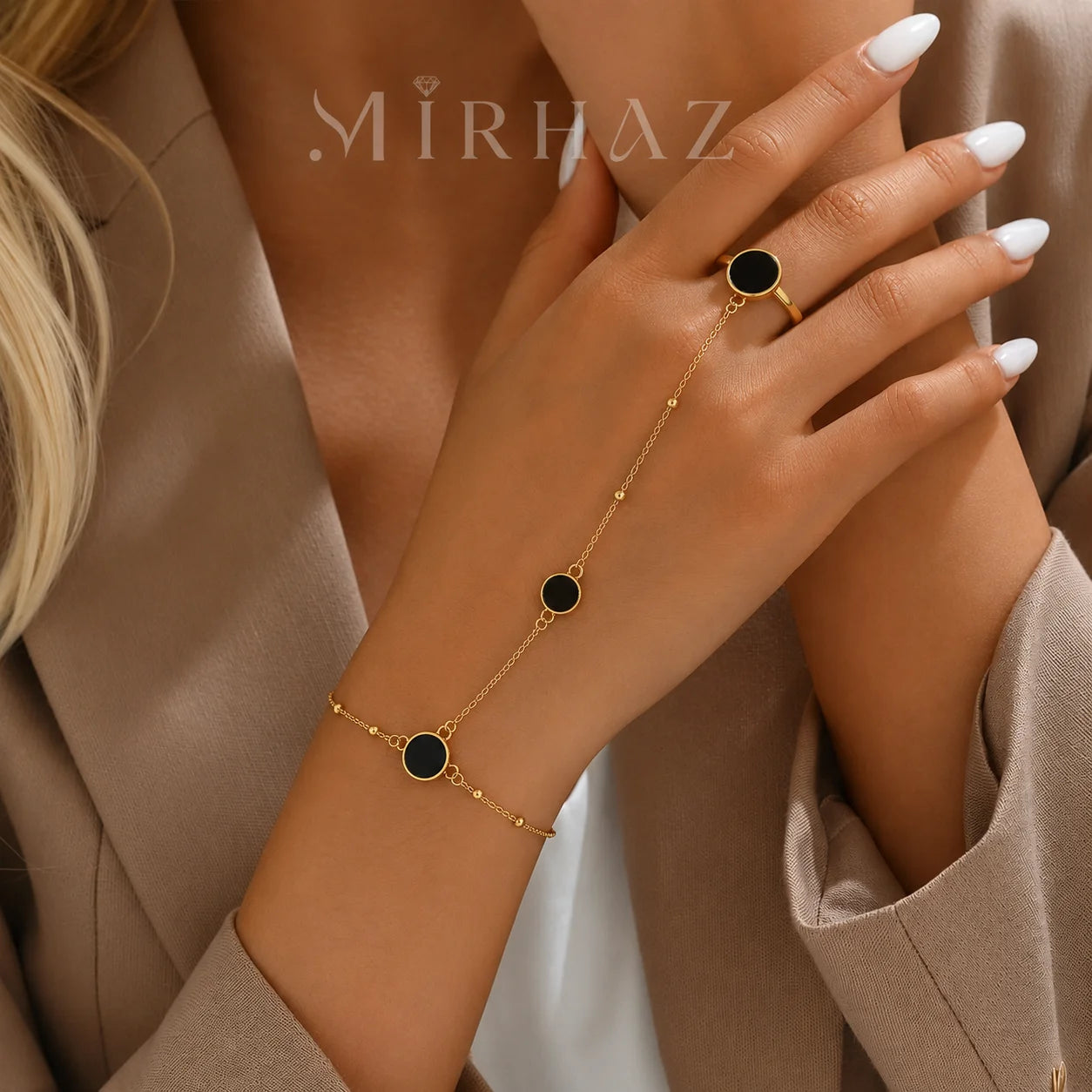 Black Circle Ring Hand Chain